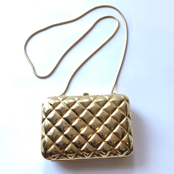 Saks Fifth Avenue Handbags - Gold Metal Shoulder Bag Clutch